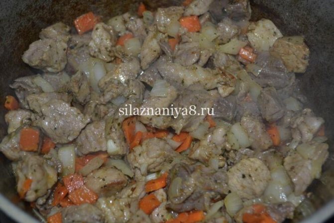 гуляш из свинины с луком и морковью