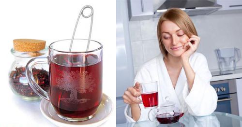 Женщина пьет чай каркаде