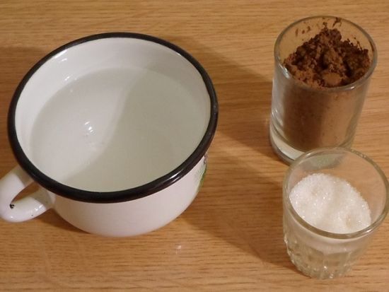 вода, какао и сахар