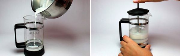 Взбивание молока во френч-прессе